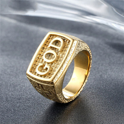 AMUSOUL Retro Heavy Style GOD Divine Devotion Pattern Alloy Ring(3 color)