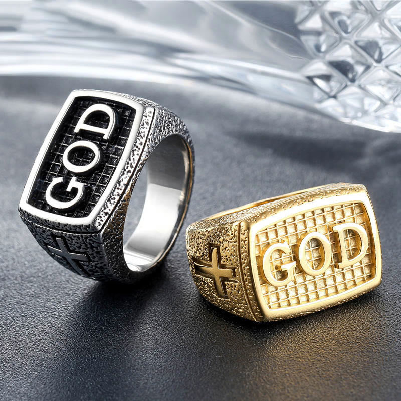 AMUSOUL Retro Heavy Style GOD Divine Devotion Pattern Alloy Ring(3 color)