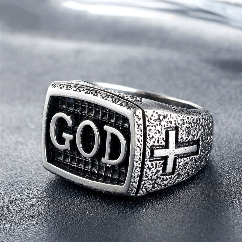AMUSOUL Retro Heavy Style GOD Divine Devotion Pattern Alloy Ring(3 color)