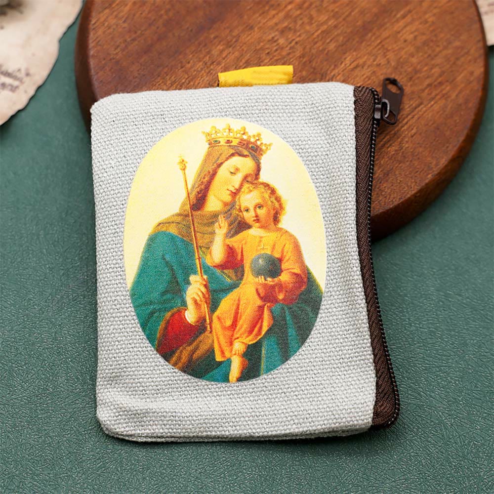 AMUSOUL Retro Classic Style Jesus & Our Lady Colorful Holy Saint Icon Jewelry Pouches Storage Bag