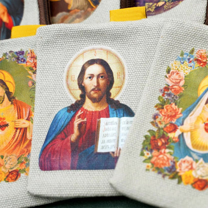 AMUSOUL Retro Classic Style Jesus & Our Lady Colorful Holy Saint Icon Jewelry Pouches Storage Bag