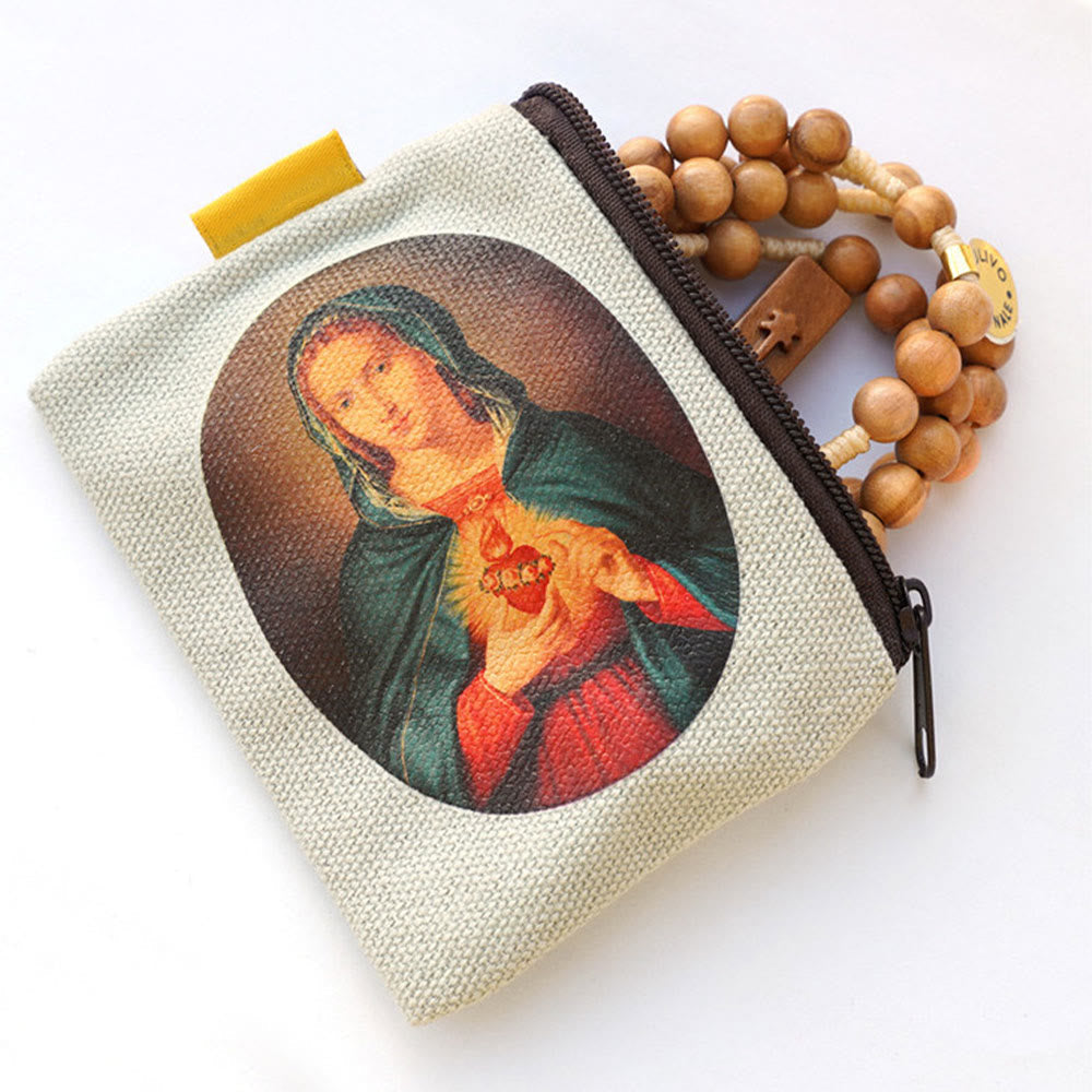 AMUSOUL Retro Classic Style Jesus & Our Lady Colorful Holy Saint Icon Jewelry Pouches Storage Bag