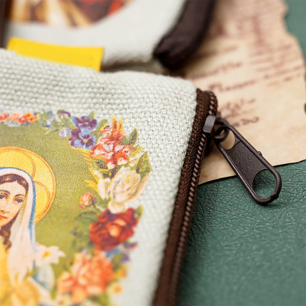 AMUSOUL Retro Classic Style Jesus & Our Lady Colorful Holy Saint Icon Jewelry Pouches Storage Bag