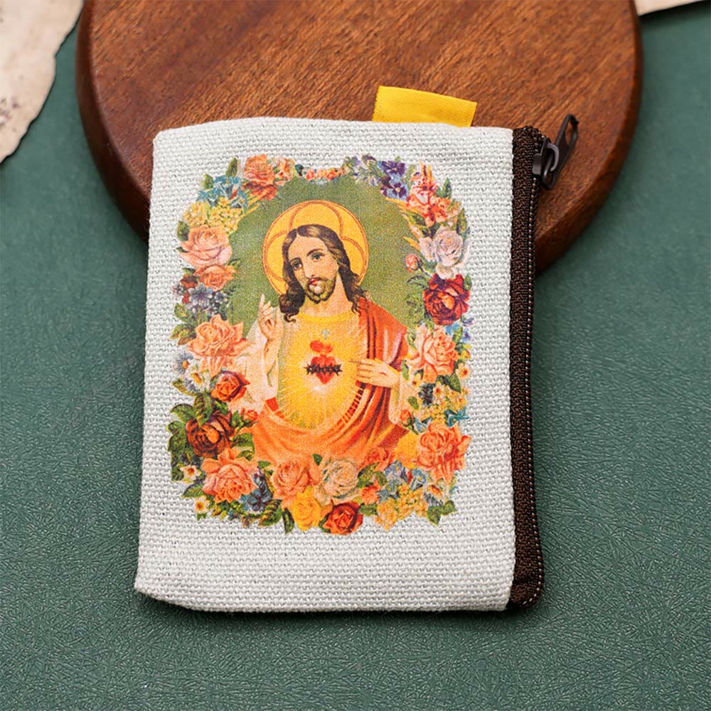 AMUSOUL Retro Classic Style Jesus & Our Lady Colorful Holy Saint Icon Jewelry Pouches Storage Bag