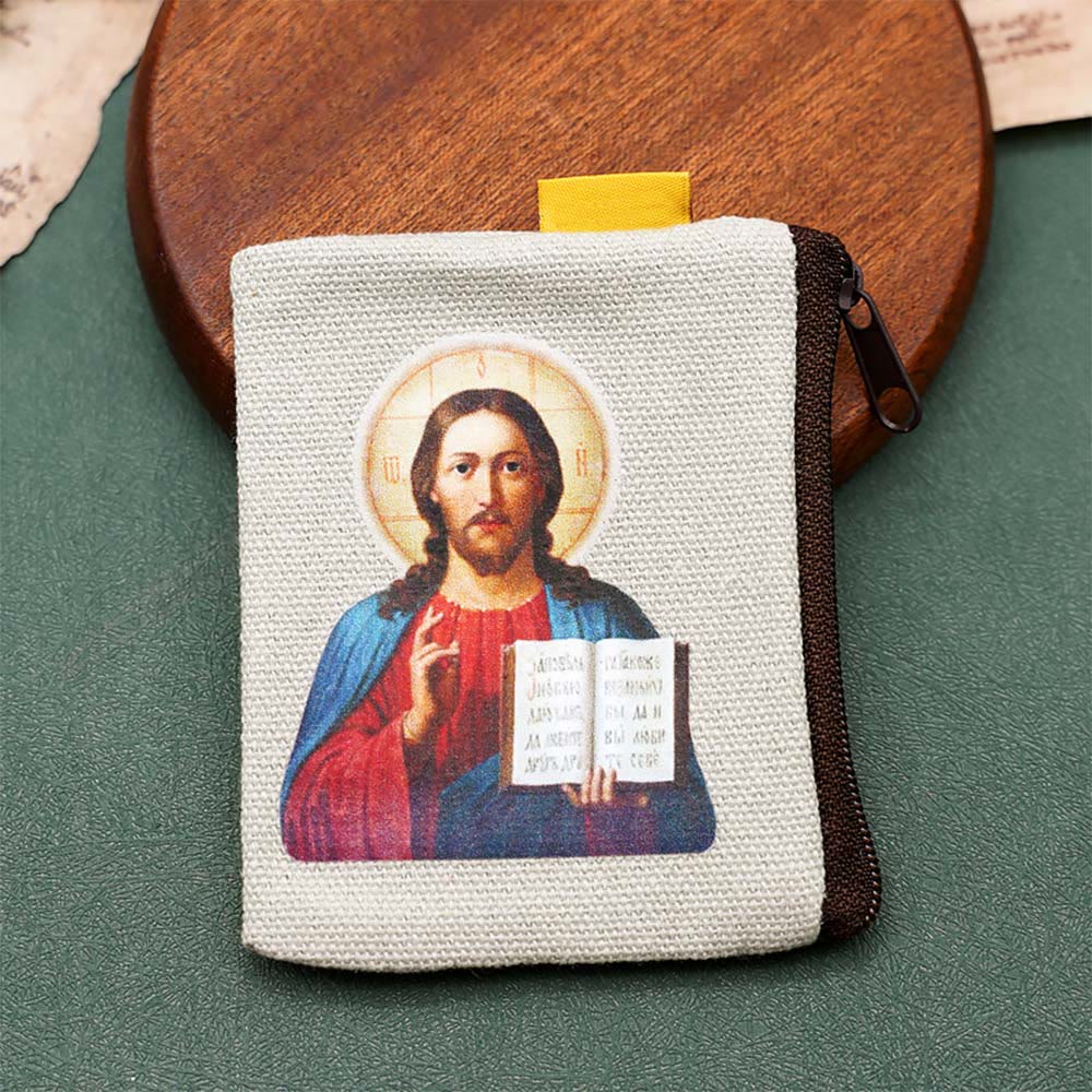AMUSOUL Retro Classic Style Jesus & Our Lady Colorful Holy Saint Icon Jewelry Pouches Storage Bag