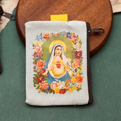AMUSOUL Retro Classic Style Jesus & Our Lady Colorful Holy Saint Icon Jewelry Pouches Storage Bag