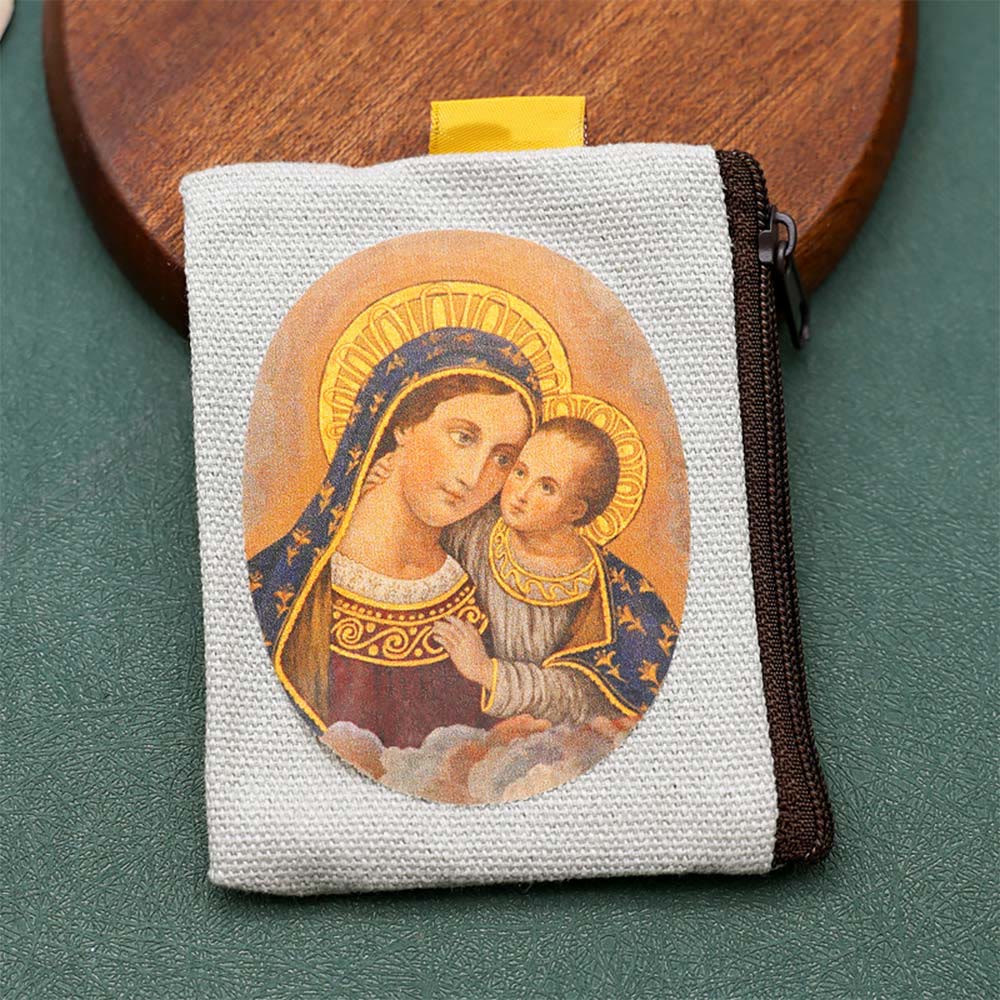 AMUSOUL Retro Classic Style Jesus & Our Lady Colorful Holy Saint Icon Jewelry Pouches Storage Bag