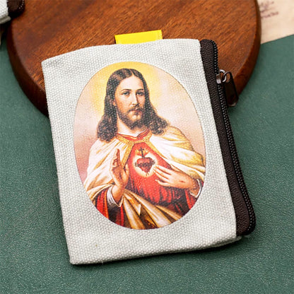 AMUSOUL Retro Classic Style Jesus & Our Lady Colorful Holy Saint Icon Jewelry Pouches Storage Bag
