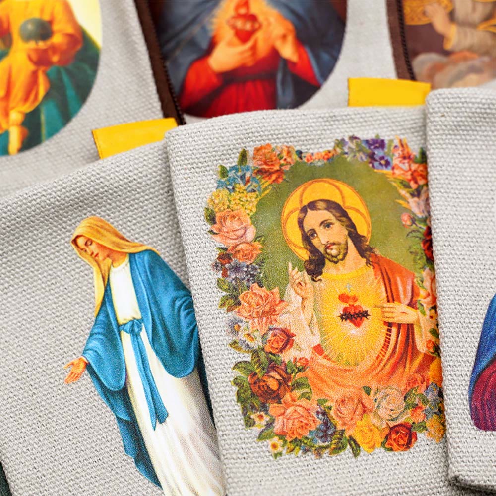AMUSOUL Retro Classic Style Jesus & Our Lady Colorful Holy Saint Icon Jewelry Pouches Storage Bag