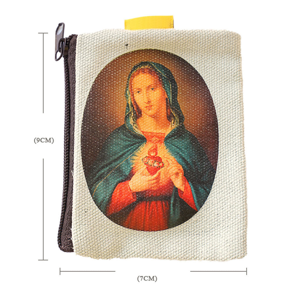 AMUSOUL Retro Classic Style Jesus & Our Lady Colorful Holy Saint Icon Jewelry Pouches Storage Bag