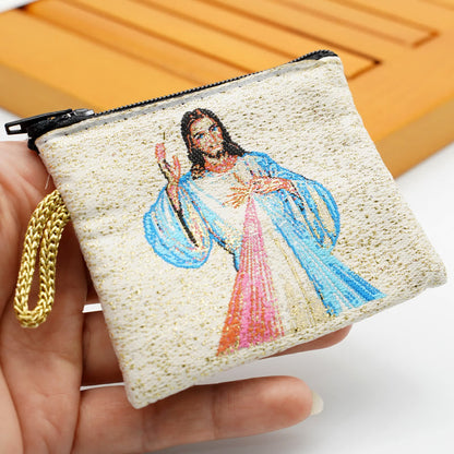 AMUSOUL Retro Classic Style Holy Saint Icon Cotton Double-sided Pattern Jewelry Pouches