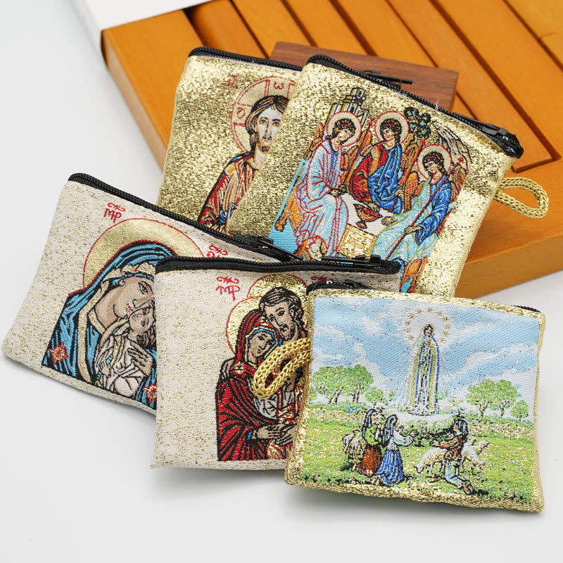 AMUSOUL Retro Classic Style Holy Saint Icon Cotton Double-sided Pattern Jewelry Pouches