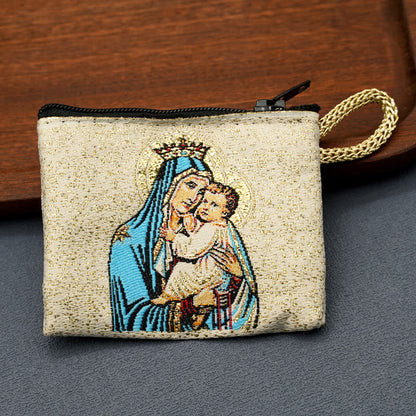 AMUSOUL Retro Classic Style Holy Saint Icon Cotton Double-sided Pattern Jewelry Pouches