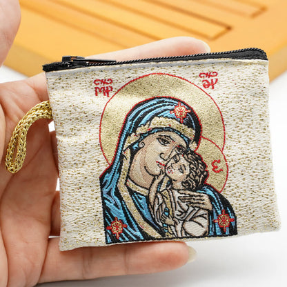 AMUSOUL Retro Classic Style Holy Saint Icon Cotton Double-sided Pattern Jewelry Pouches