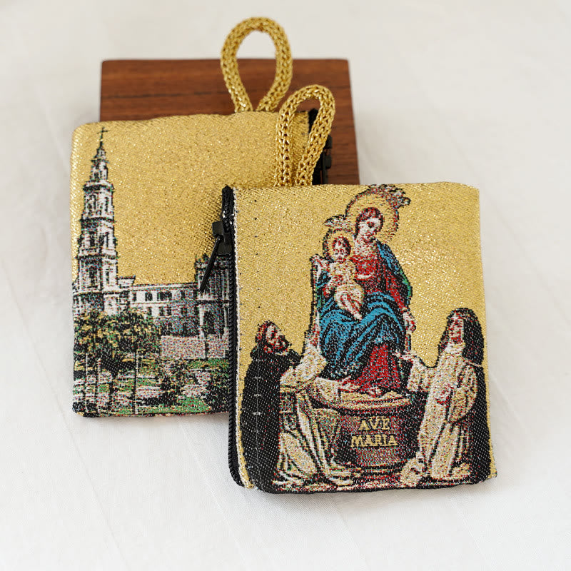 AMUSOUL Retro Classic Style Holy Saint Icon Cotton Double-sided Pattern Jewelry Pouches