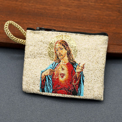 AMUSOUL Retro Classic Style Holy Saint Icon Cotton Double-sided Pattern Jewelry Pouches