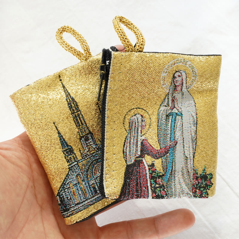 AMUSOUL Retro Classic Style Holy Saint Icon Cotton Double-sided Pattern Jewelry Pouches