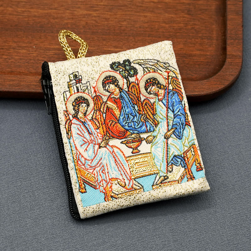 AMUSOUL Retro Classic Style Holy Saint Icon Cotton Double-sided Pattern Jewelry Pouches