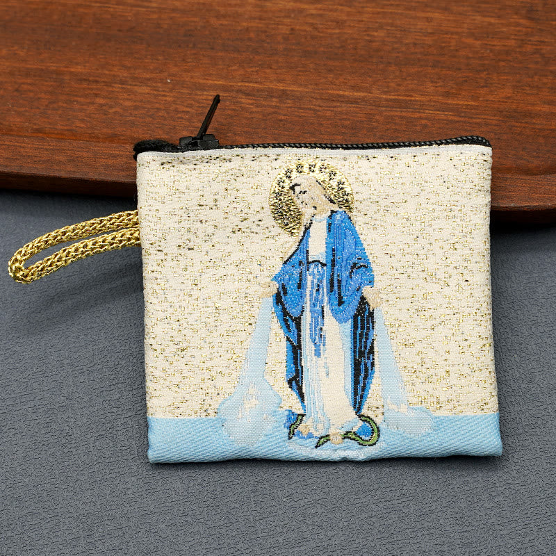AMUSOUL Retro Classic Style Holy Saint Icon Cotton Double-sided Pattern Jewelry Pouches