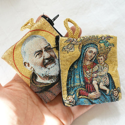 AMUSOUL Retro Classic Style Holy Saint Icon Cotton Double-sided Pattern Jewelry Pouches