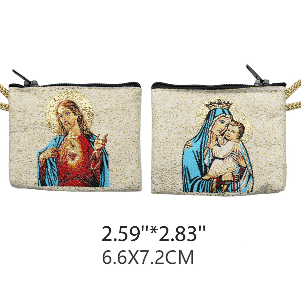 AMUSOUL Retro Classic Style Holy Saint Icon Cotton Double-sided Pattern Jewelry Pouches