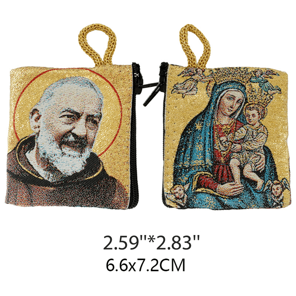AMUSOUL Retro Classic Style Holy Saint Icon Cotton Double-sided Pattern Jewelry Pouches