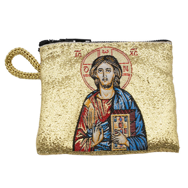 AMUSOUL Retro Classic Style Holy Saint Icon Cotton Double-sided Pattern Jewelry Pouches