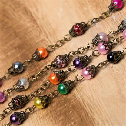 AMUSOUL Our Lady of Fátima & Crucifix of 6 mm Round Multicolor Acrylic Alloy Chain Rosary