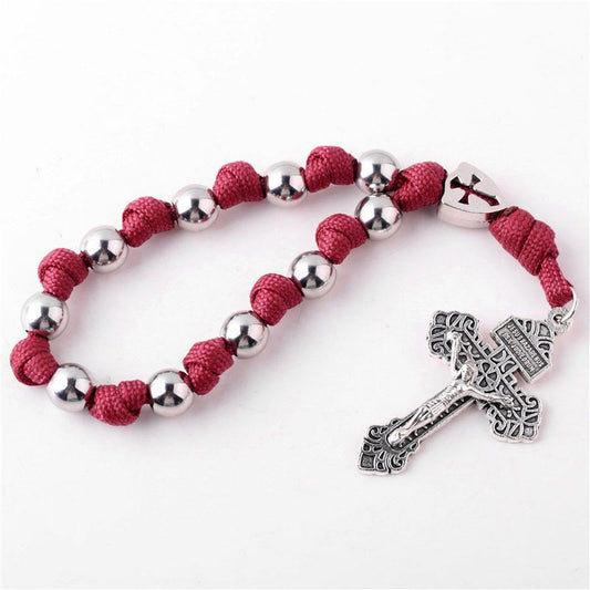 AMUSOUL 4 Colors Paracord Handcrafted Pocket Rosary/Car Protection Hanging Pendant