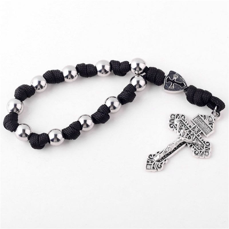 AMUSOUL 4 Colors Paracord Handcrafted Pocket Rosary/Car Protection Hanging Pendant