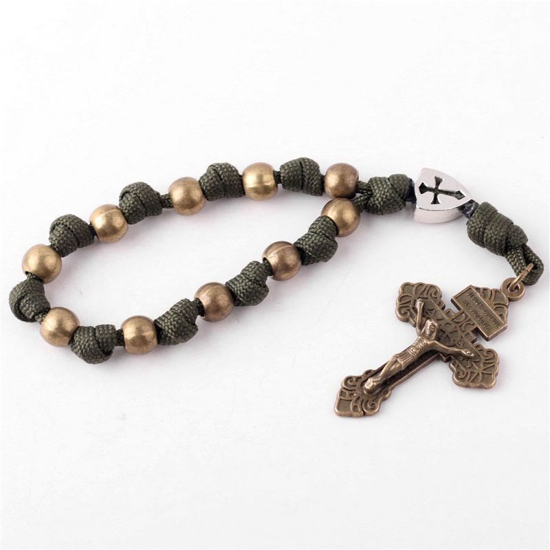 AMUSOUL 4 Colors Paracord Handcrafted Pocket Rosary/Car Protection Hanging Pendant