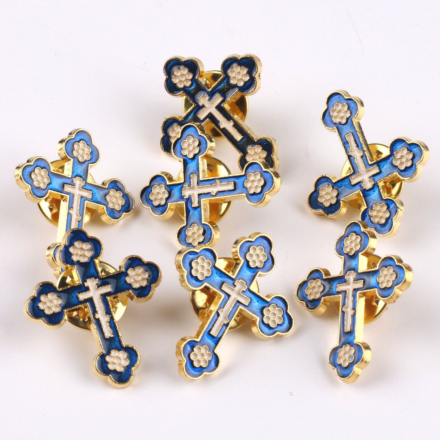 AMUSOUL  4pcs/set Retro Style Croix de Pomander Cross Badge Anti-exposure Pin Religion Brooch