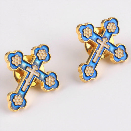 AMUSOUL  4pcs/set Retro Style Croix de Pomander Cross Badge Anti-exposure Pin Religion Brooch