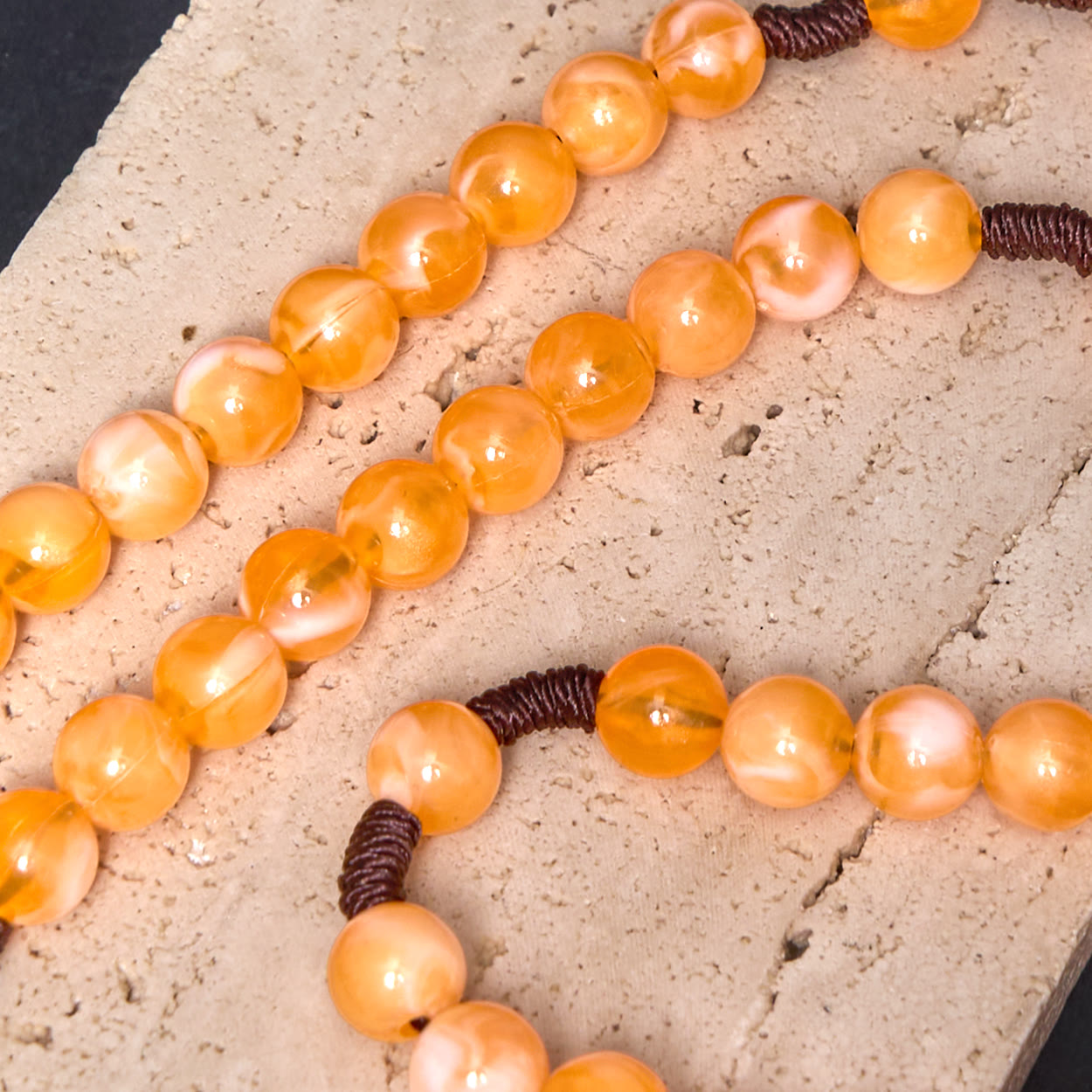 AMUSOUL Our Lady of Guadalupe & Crucifix of 10 mm Round Orange Acrylic Nylon Cord Rosary