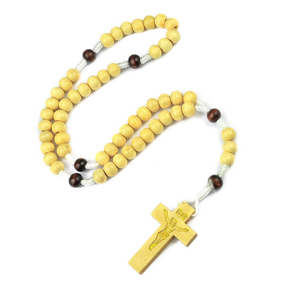 AMUSOUL Crucifix of 7*8 mm Round Multicolor Wood Nylon Cord Rosary