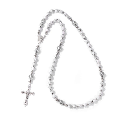 AMUSOUL Natural Stone & Pearl Miraculous Medal Prayer Rosary