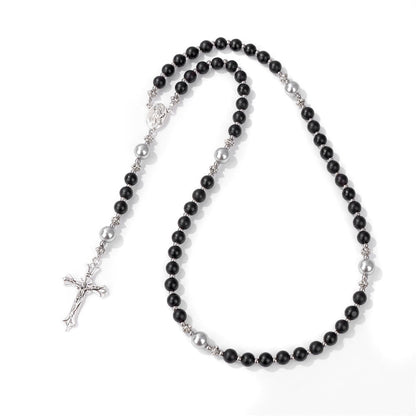 AMUSOUL Natural Stone & Pearl Miraculous Medal Prayer Rosary