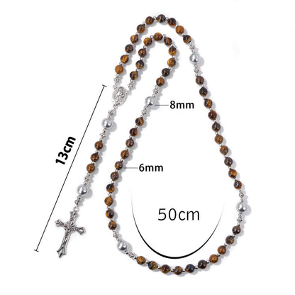 AMUSOUL Natural Stone & Pearl Miraculous Medal Prayer Rosary