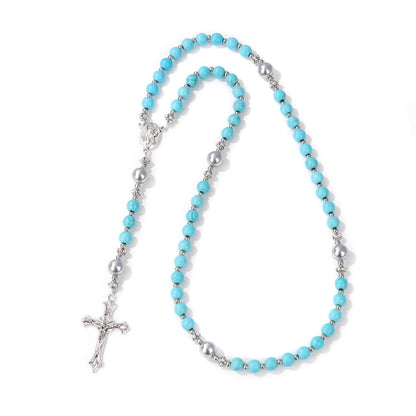 AMUSOUL Natural Stone & Pearl Miraculous Medal Prayer Rosary