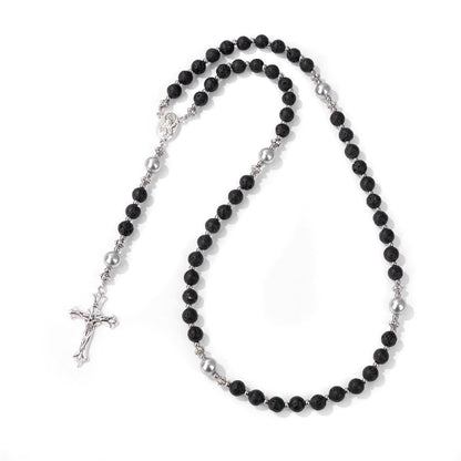 AMUSOUL Natural Stone & Pearl Miraculous Medal Prayer Rosary