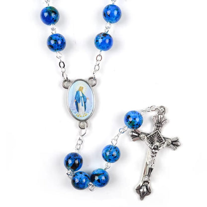 AMUSOUL  Assumption of Our Lady & Pardon Crucifix of 6 mm Round Blue Natural Stone Alloy Chain Rosary