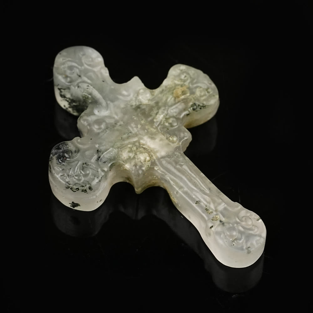 AMUSOUL  Natural Stone Tiger Eye Labradorite Obsidian Lapis Lazuli Scrollwork Crucifix Adornments