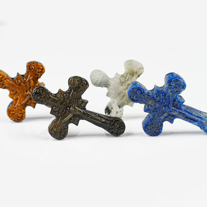AMUSOUL  Natural Stone Tiger Eye Labradorite Obsidian Lapis Lazuli Scrollwork Crucifix Adornments