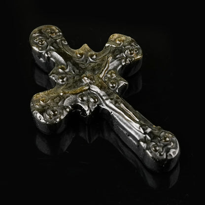 AMUSOUL  Natural Stone Tiger Eye Labradorite Obsidian Lapis Lazuli Scrollwork Crucifix Adornments
