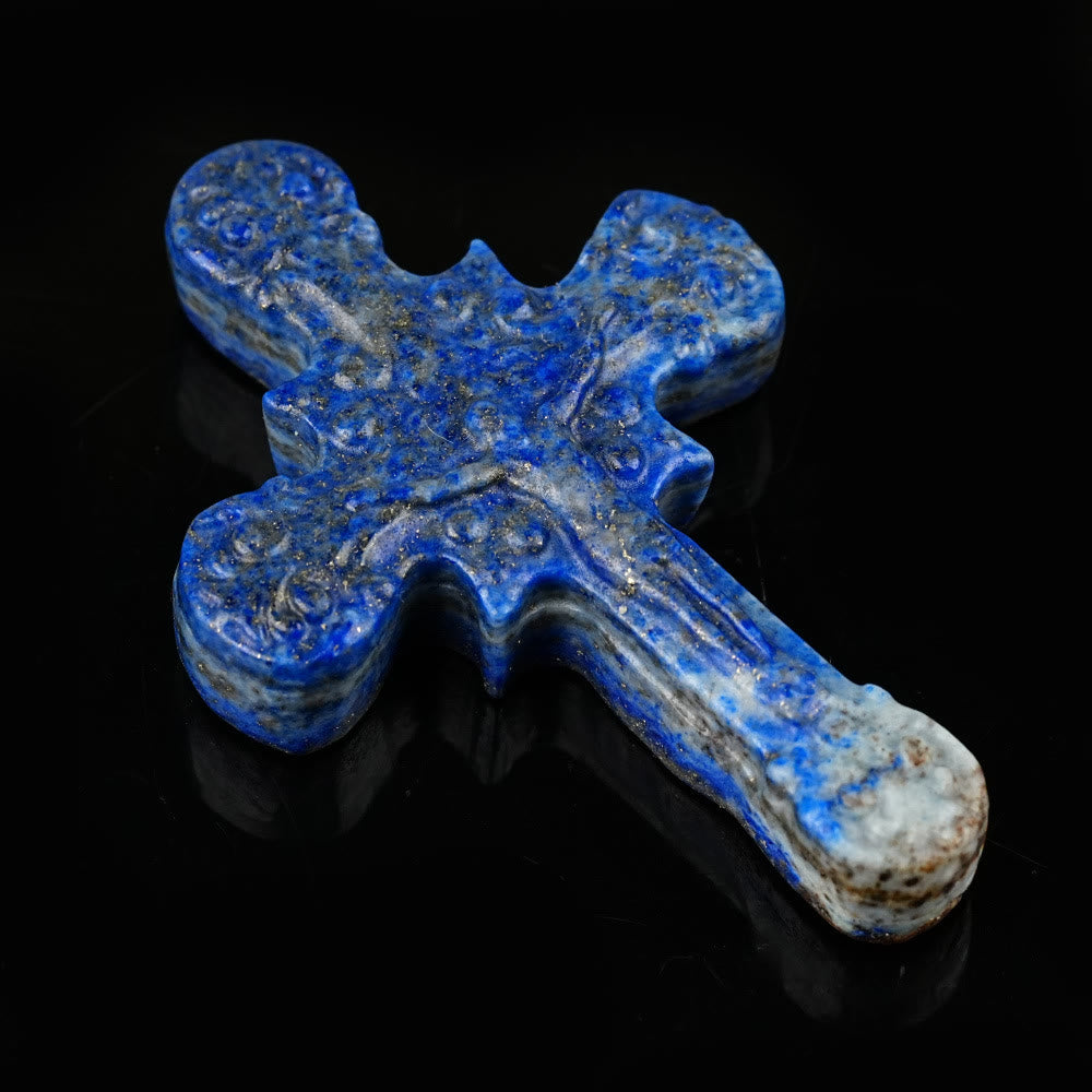 AMUSOUL  Natural Stone Tiger Eye Labradorite Obsidian Lapis Lazuli Scrollwork Crucifix Adornments