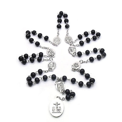 AMUSOUL Our Lady of Sorrows of 6 mm Round Black Acrylic Alloy Chain 7 Sorrows Rosary