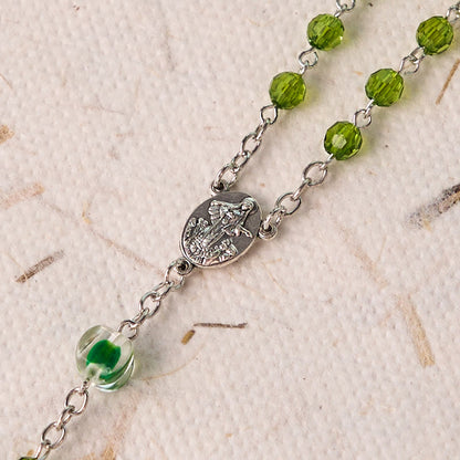 AMUSOUL  Assumption of Virgin Mary & Crucifix of 6 mm Polyhedron Green Crystal Alloy Chain Rosary