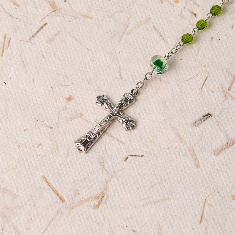 AMUSOUL  Assumption of Virgin Mary & Crucifix of 6 mm Polyhedron Green Crystal Alloy Chain Rosary