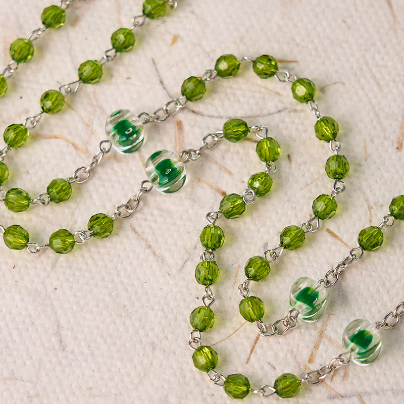 AMUSOUL  Assumption of Virgin Mary & Crucifix of 6 mm Polyhedron Green Crystal Alloy Chain Rosary