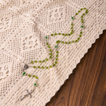 AMUSOUL  Assumption of Virgin Mary & Crucifix of 6 mm Polyhedron Green Crystal Alloy Chain Rosary